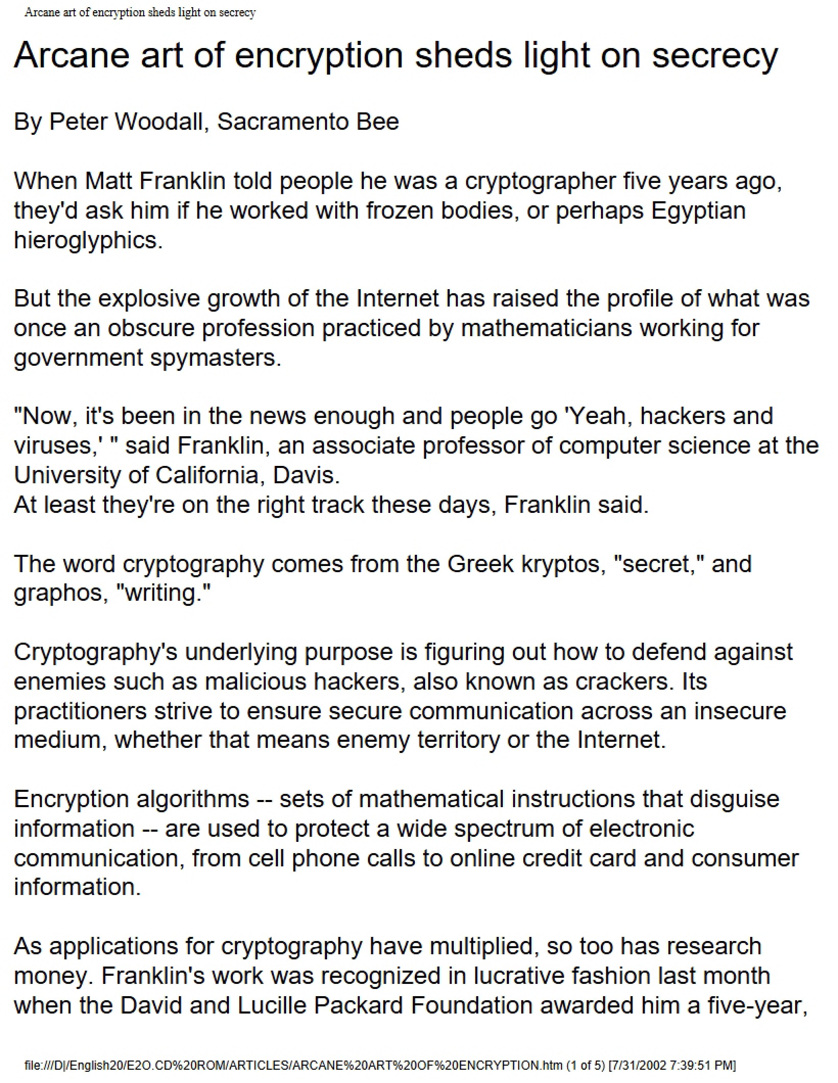 Secrecy and Encryption