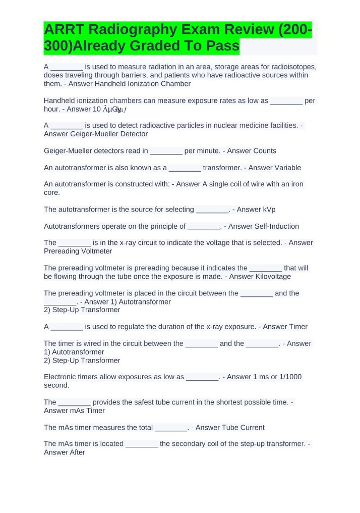 Radiography Exam Review - ARRT 200-300