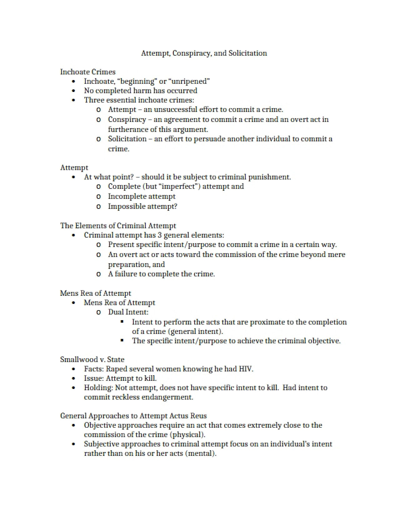 Solicitation, Conspiracy, and Attempt
