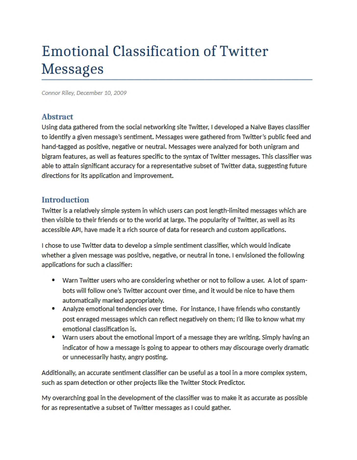 Twitter Messages Emotional Classification