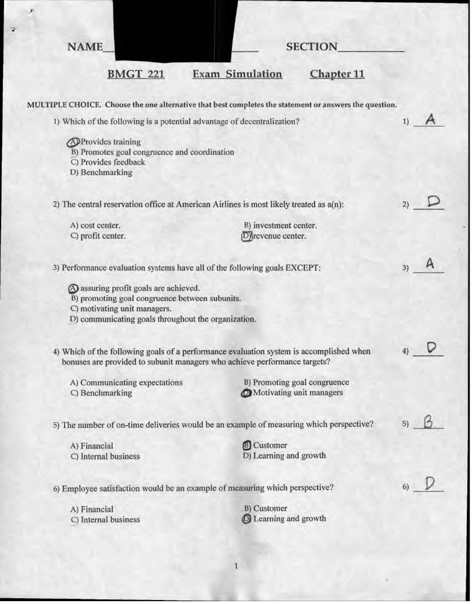 Simulation of Exam