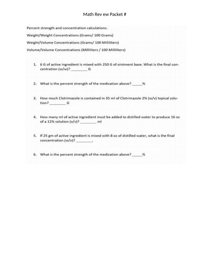 Packet #2 - Math Review