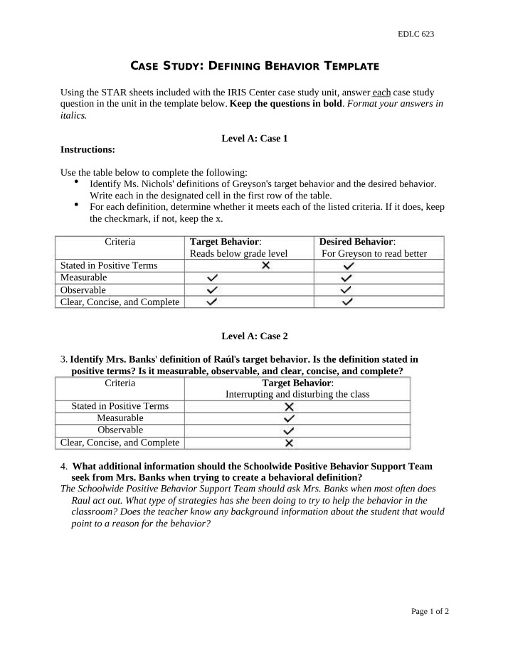 Case Study on Defining Behavior