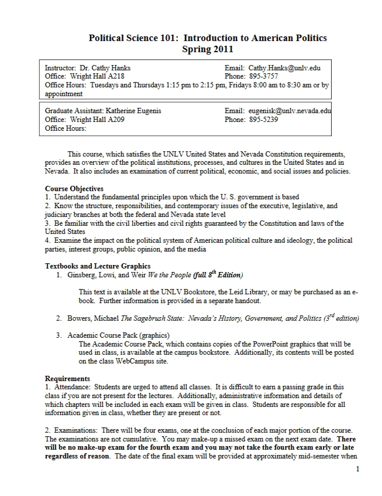 Class Syllabus - 4 Pages