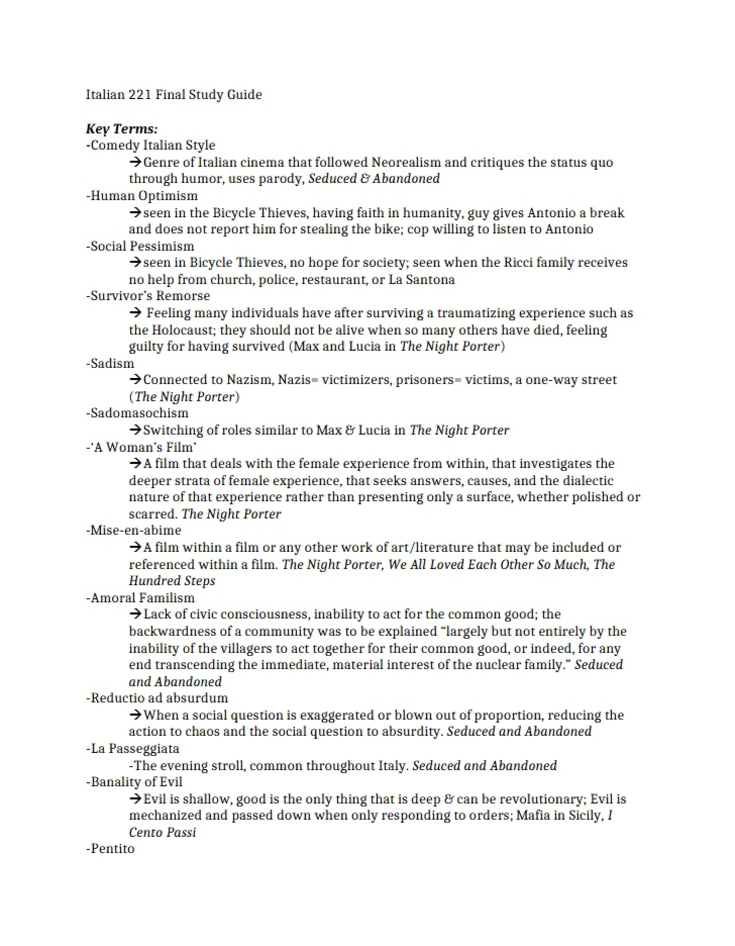 Study Guide for Finals