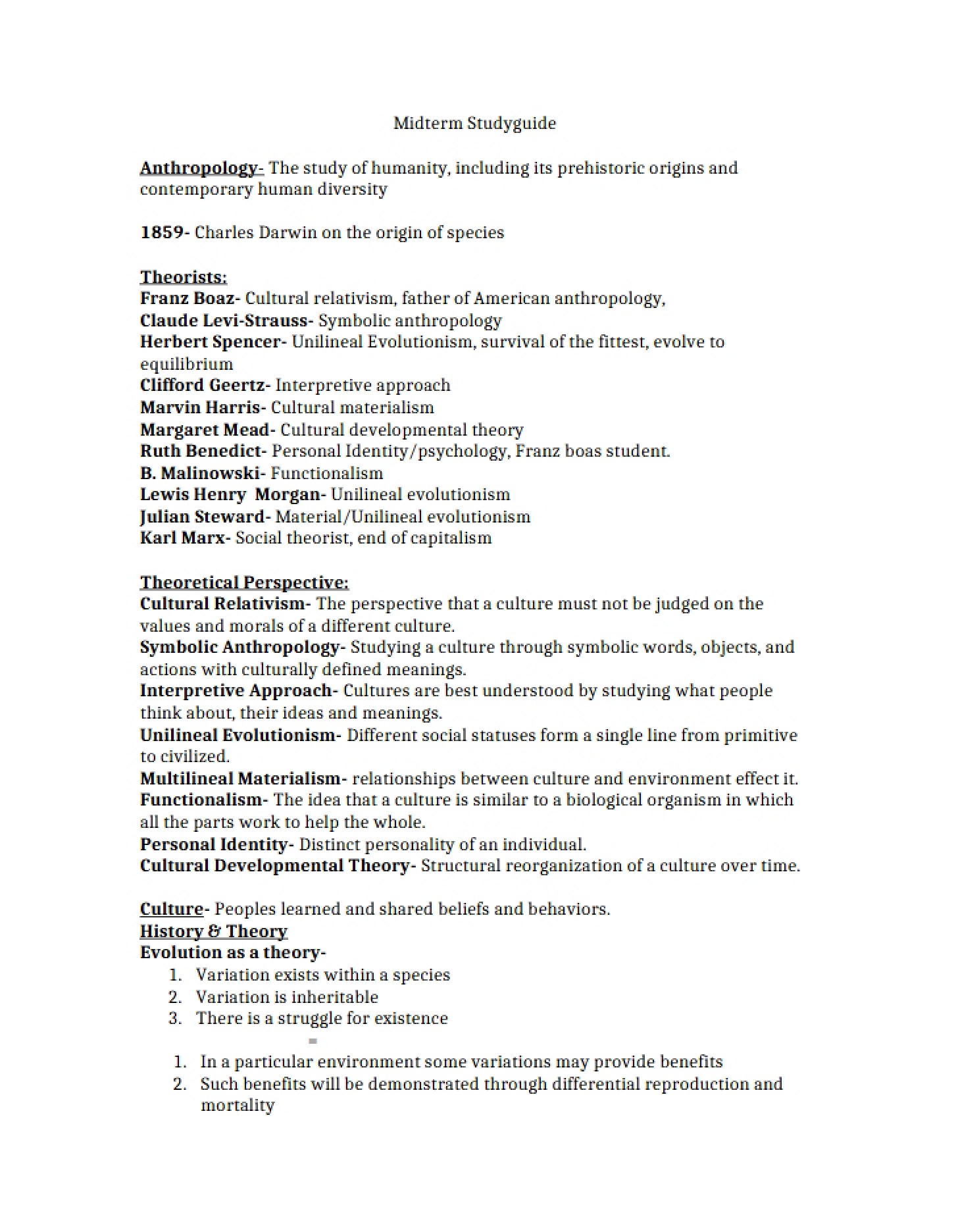 Guide for Midterm Study
