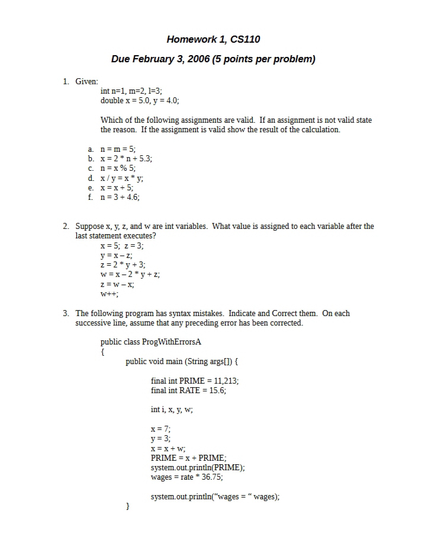 Assignment One