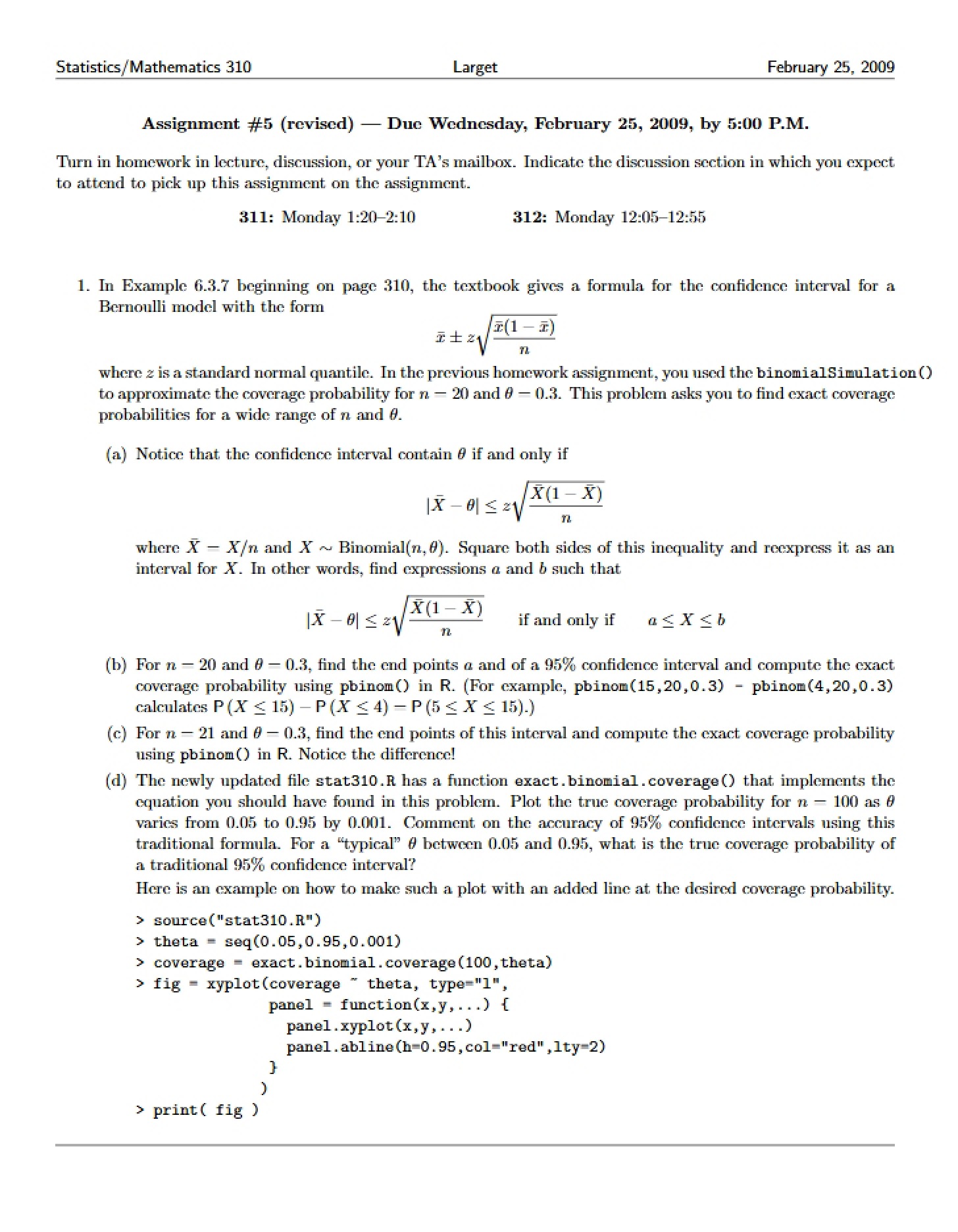 Assignment Five (Stat-Math 310)