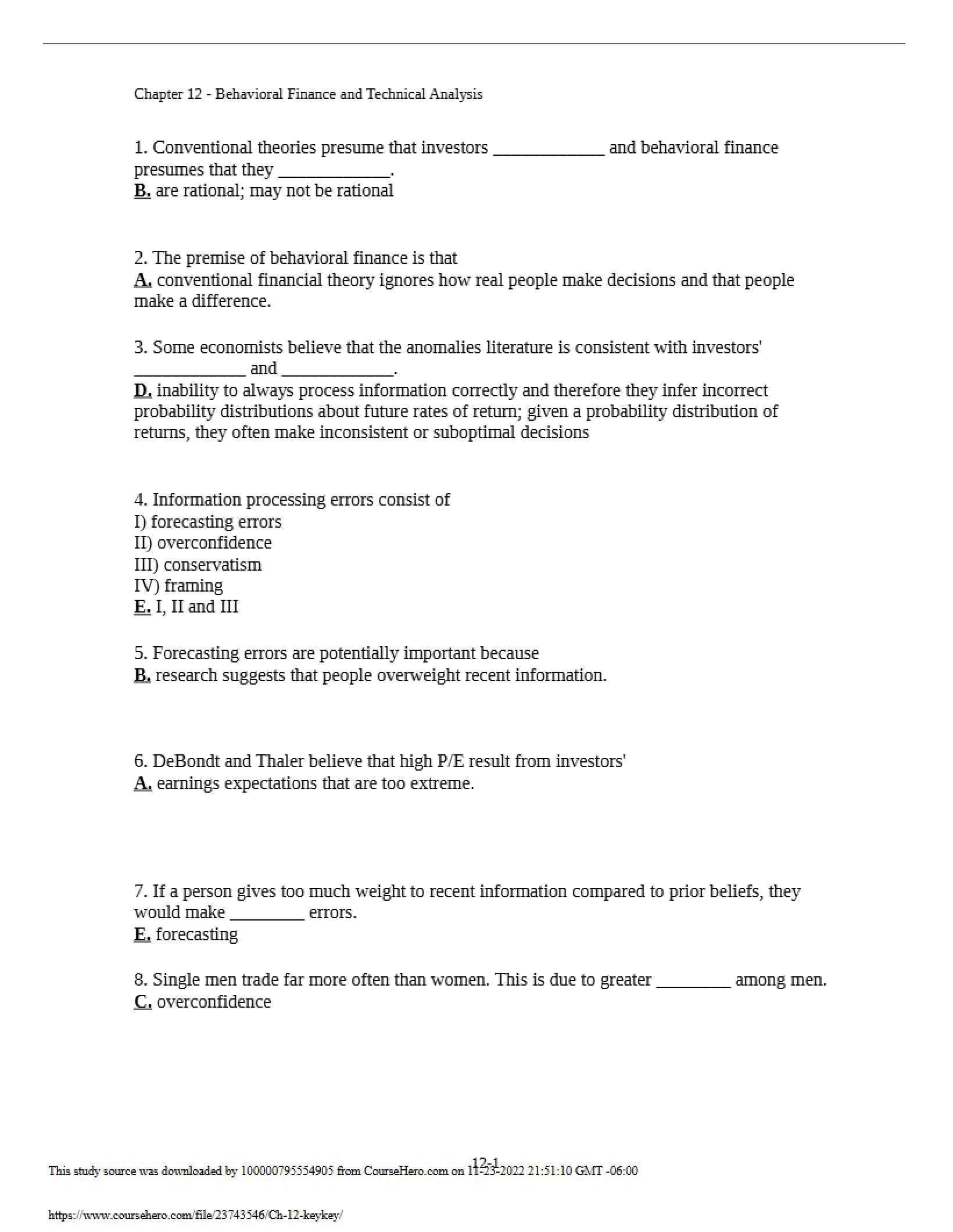Technical Analysis and Behavioral Finance Chapter 12