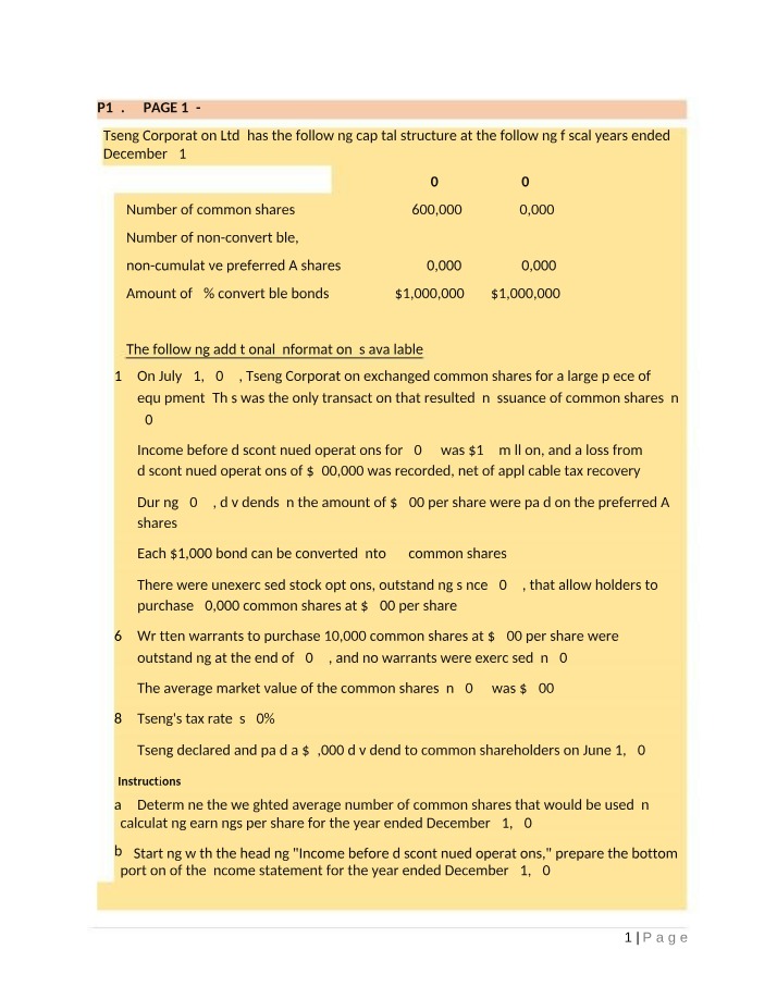 Weighted Average Number of Common Shares and Earnings Per Share for Tseng Corporation Ltd. and Camden Pharmaceutical Industries