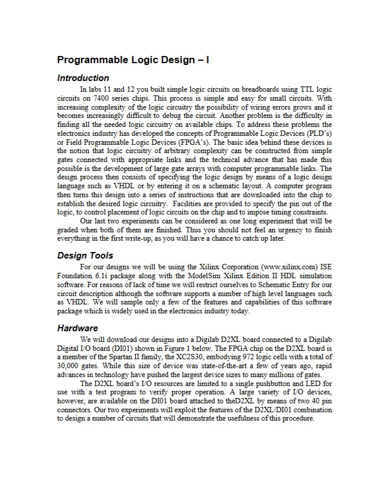 Programmable Logic Design I - Electronics