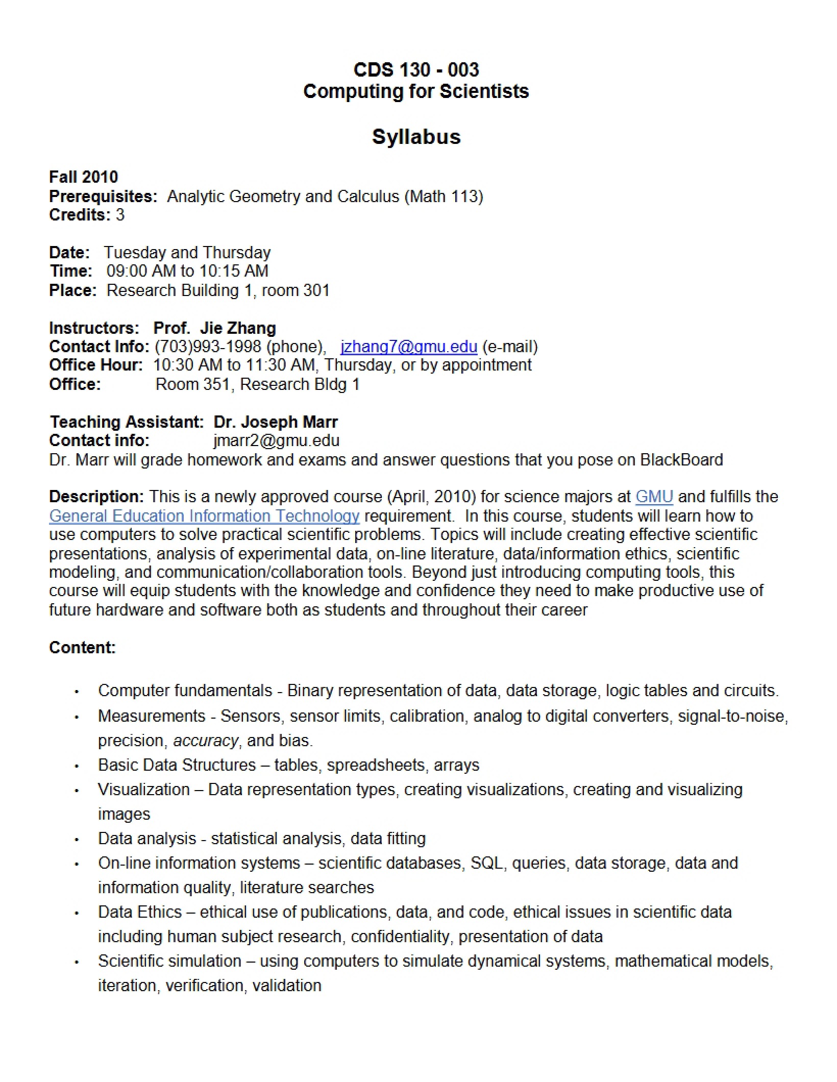 Scientific Computing Syllabus