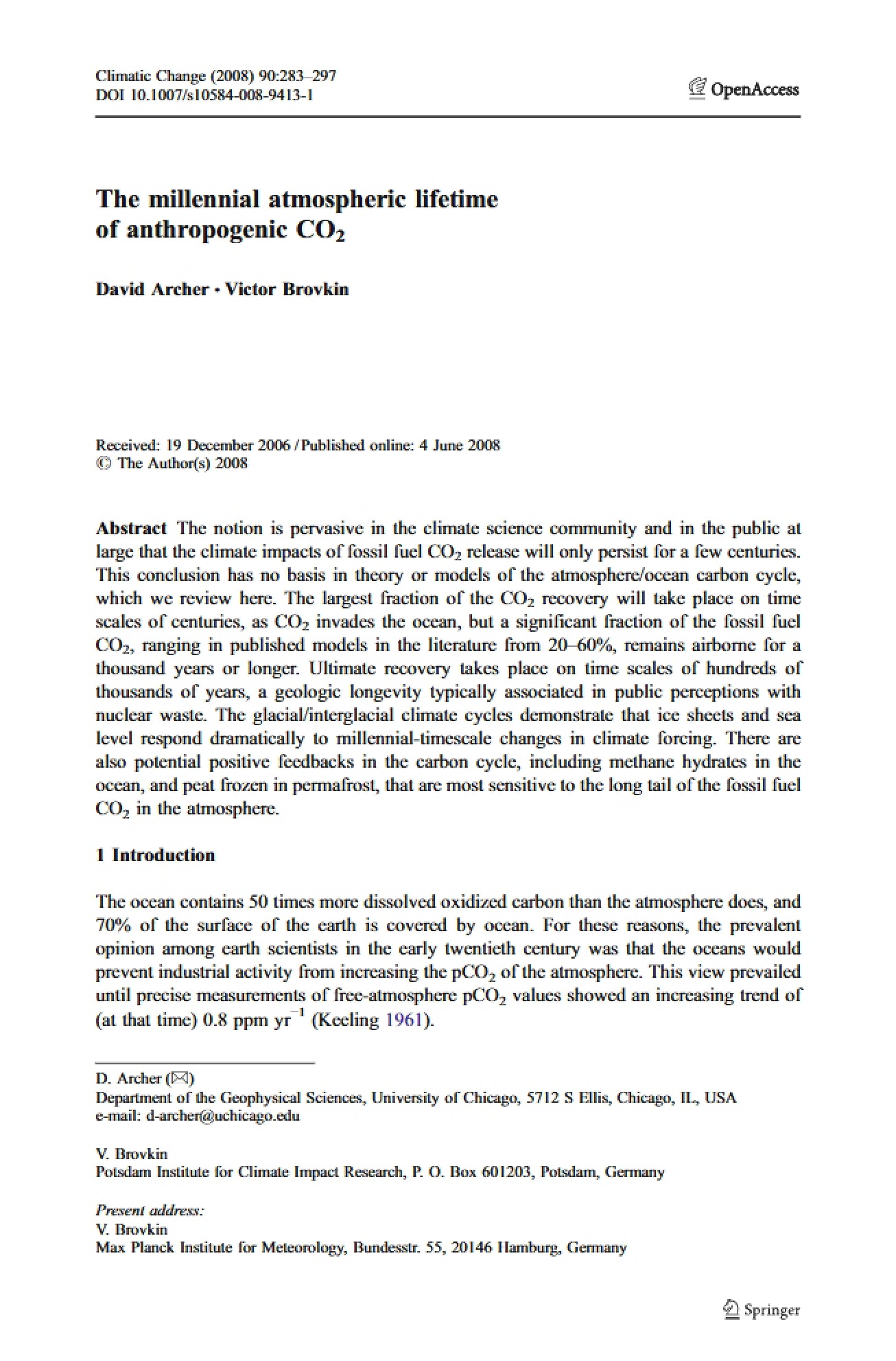 Anthropogenic CO2 Atmospheric Lifetime