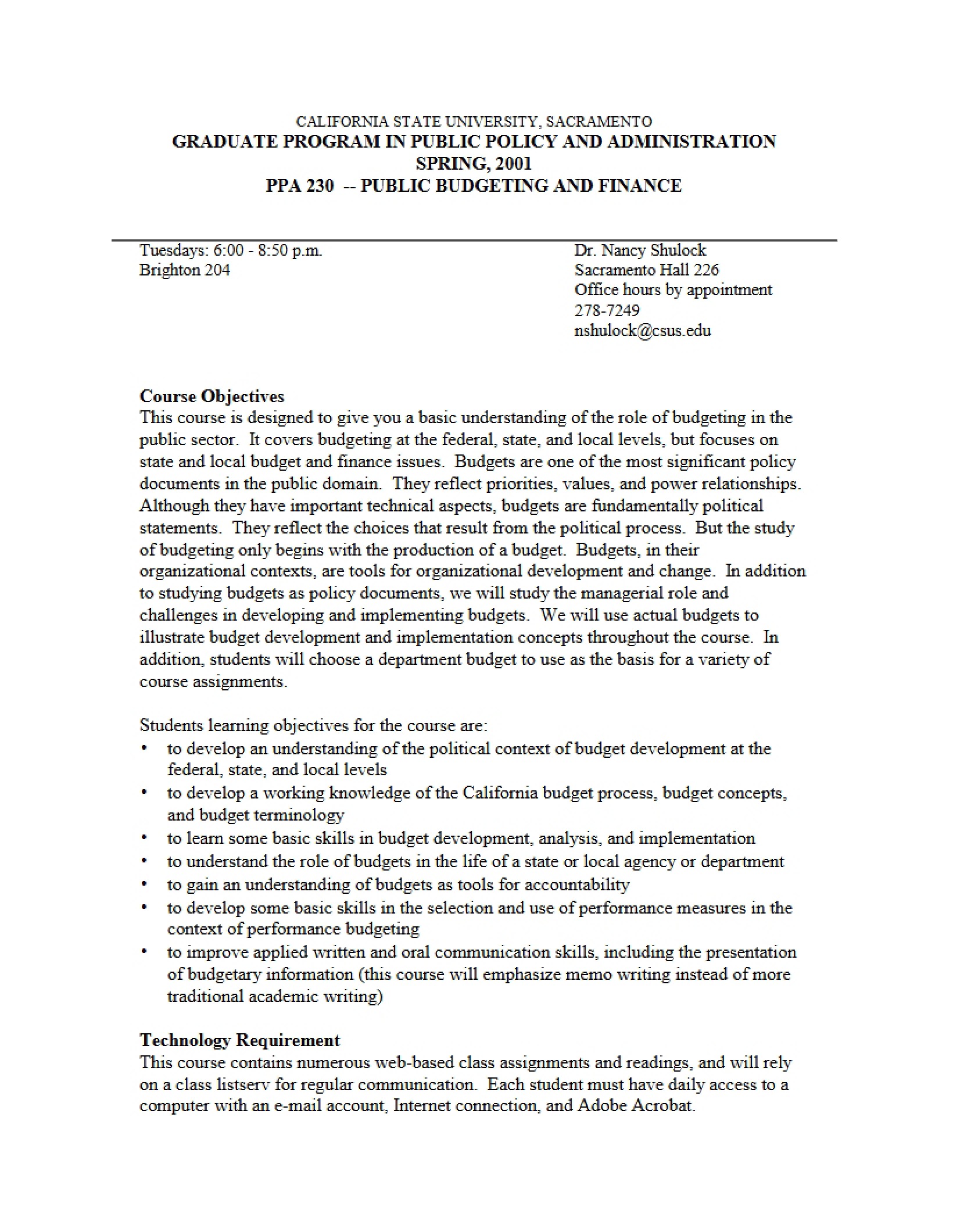 Public Budgeting & Finance Syllabus