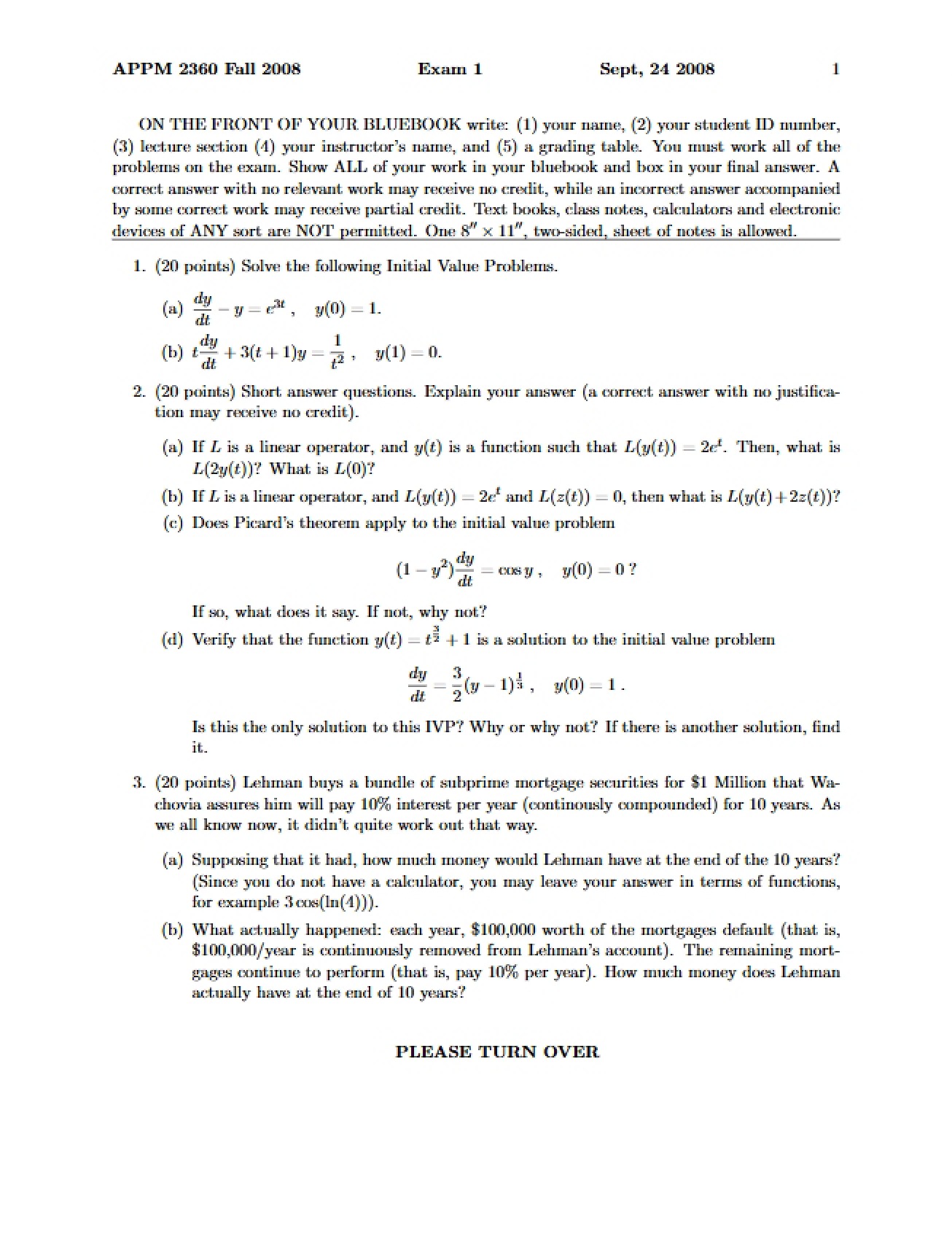 Exam on Differential Equations (1b)