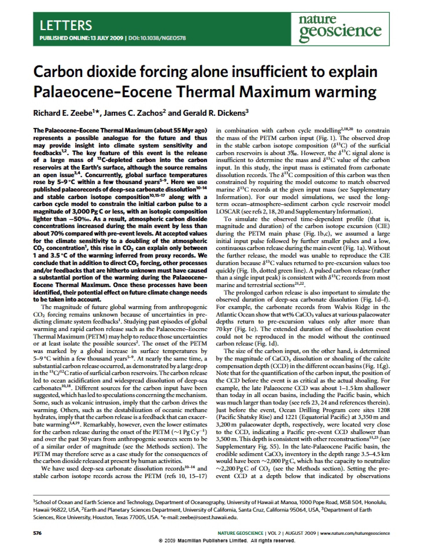 Paleocene-Eocene Thermal Maximum Warming Insufficiency of Carbon Dioxide Forcing