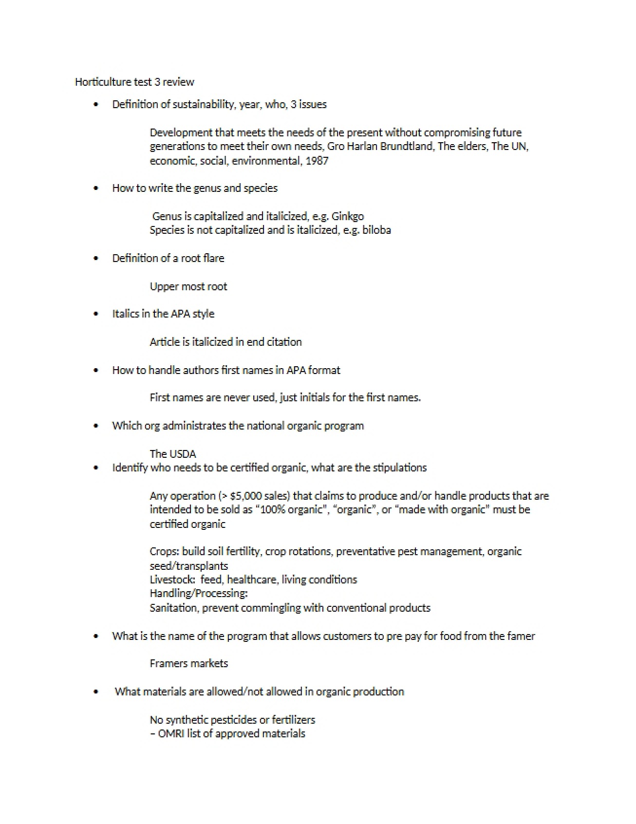 Review for Horticulture Test Three