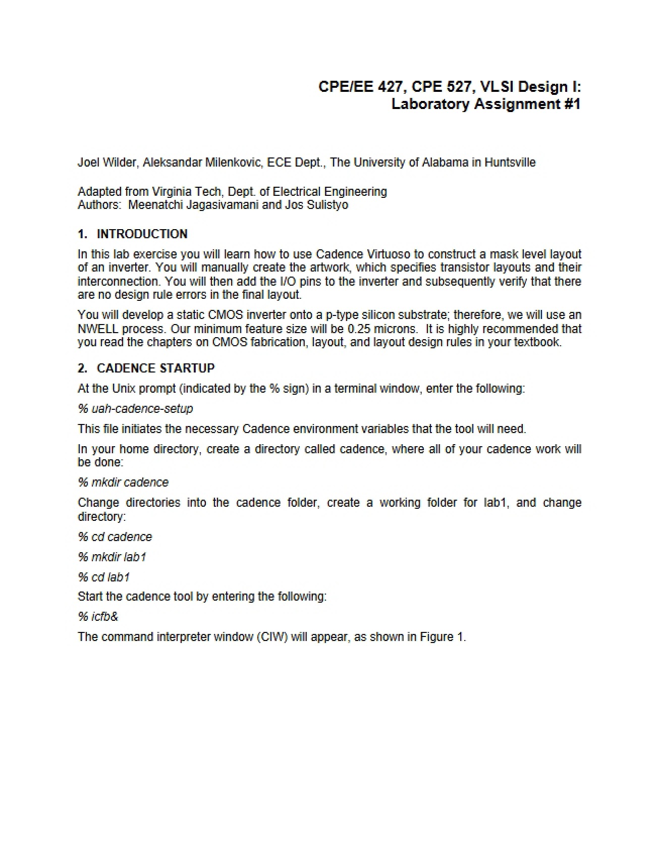 Laboratory 1 for CPE 527