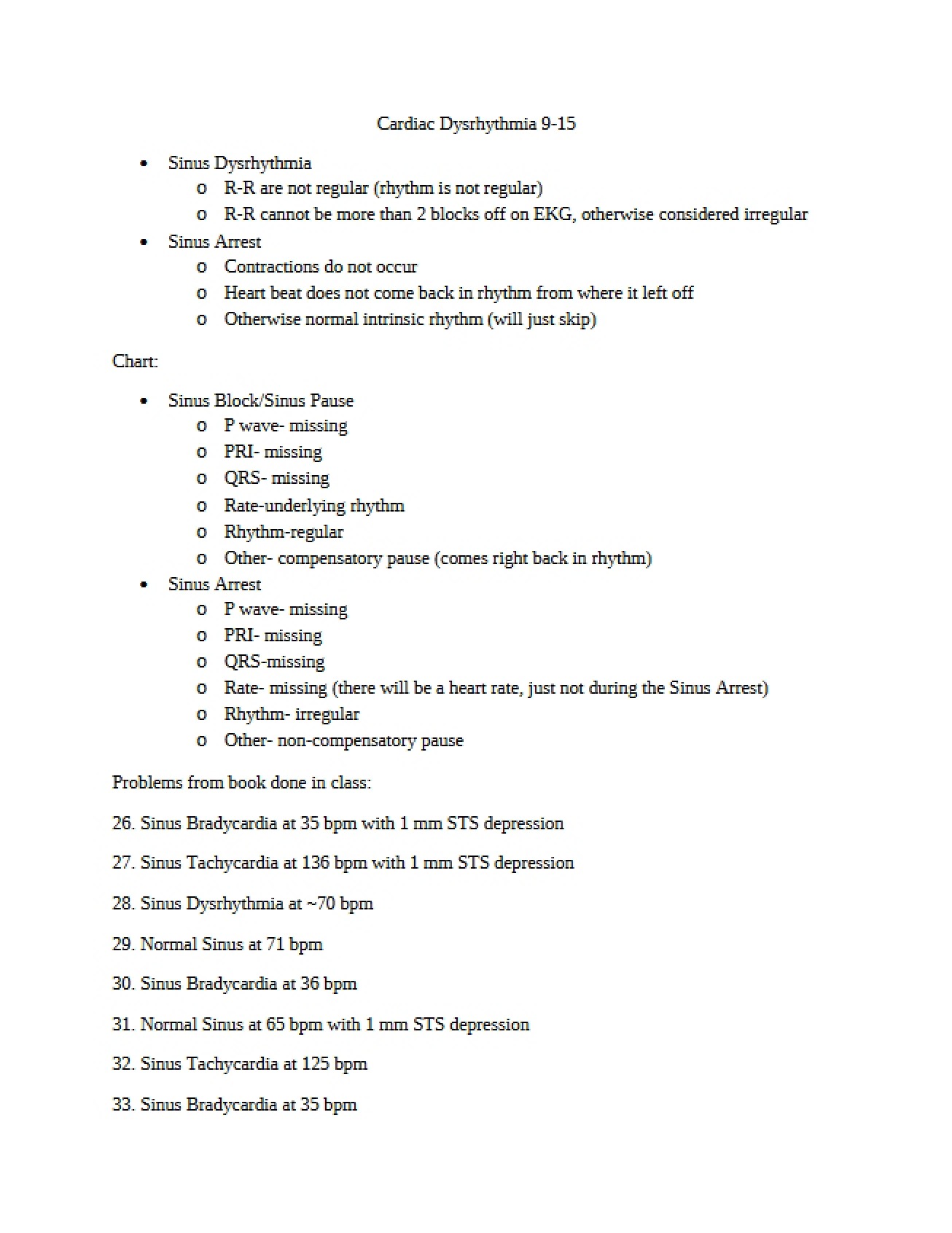 Summary of Cardiac Dysrhythmia