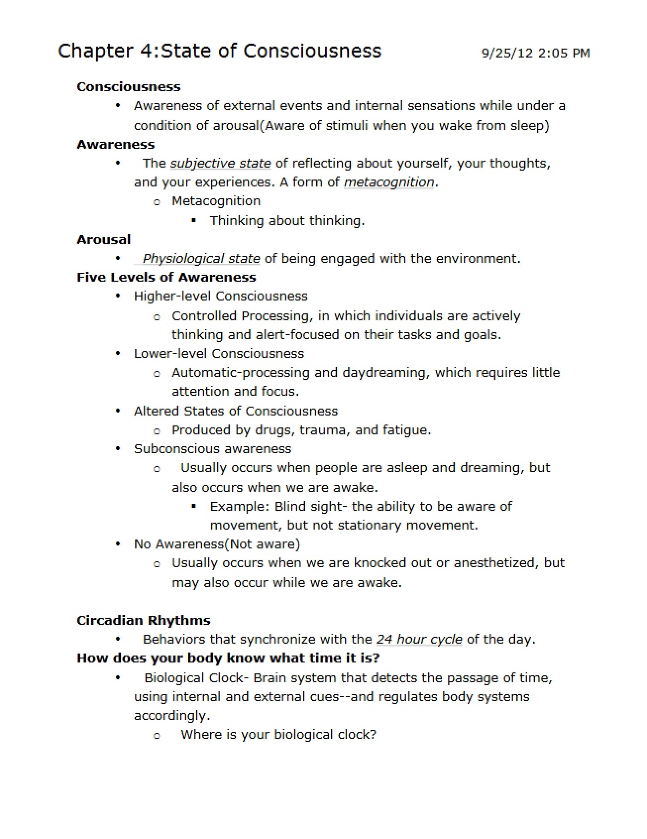 Chapter Four Consciousness States