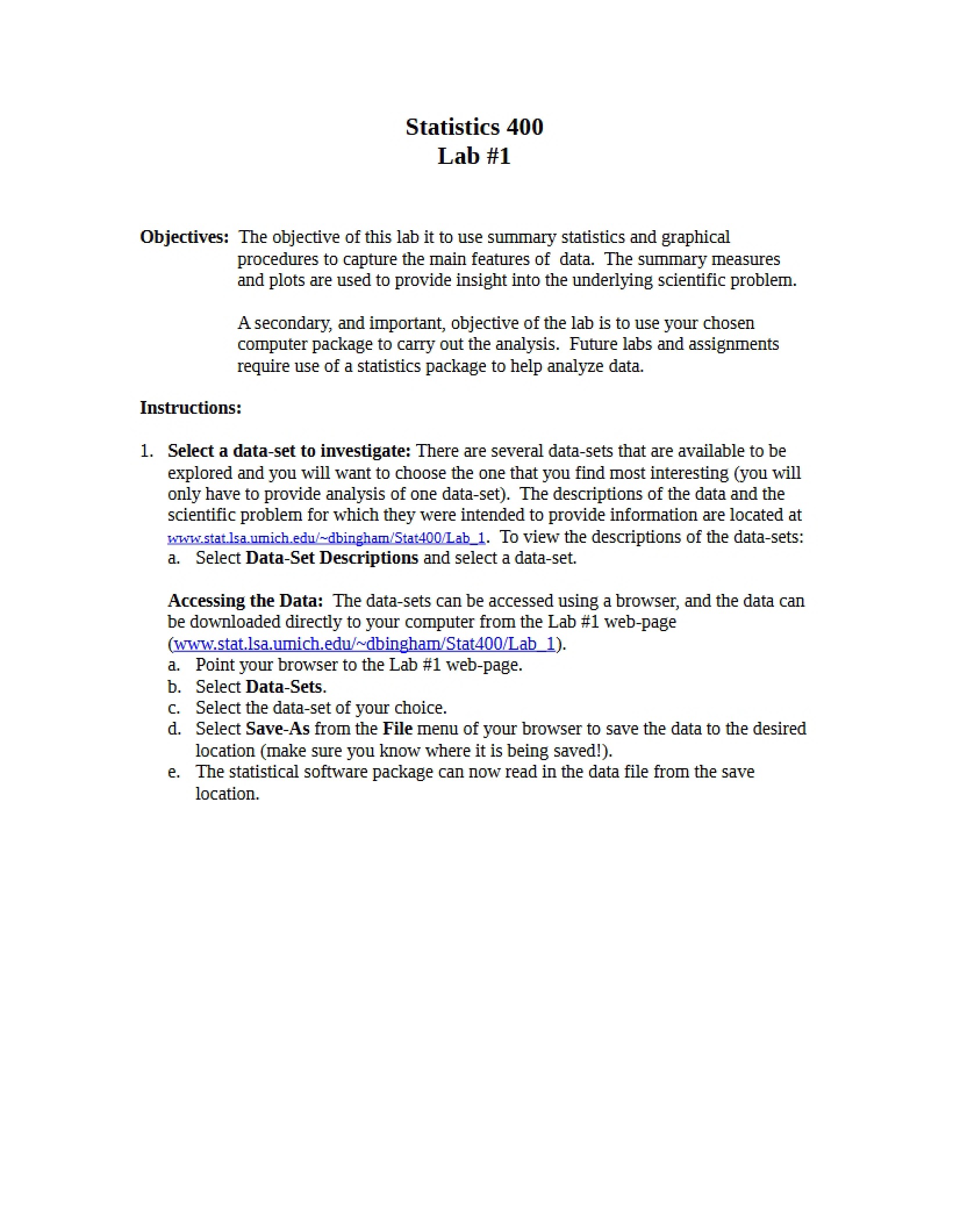 Lab 1 for Statistics 400