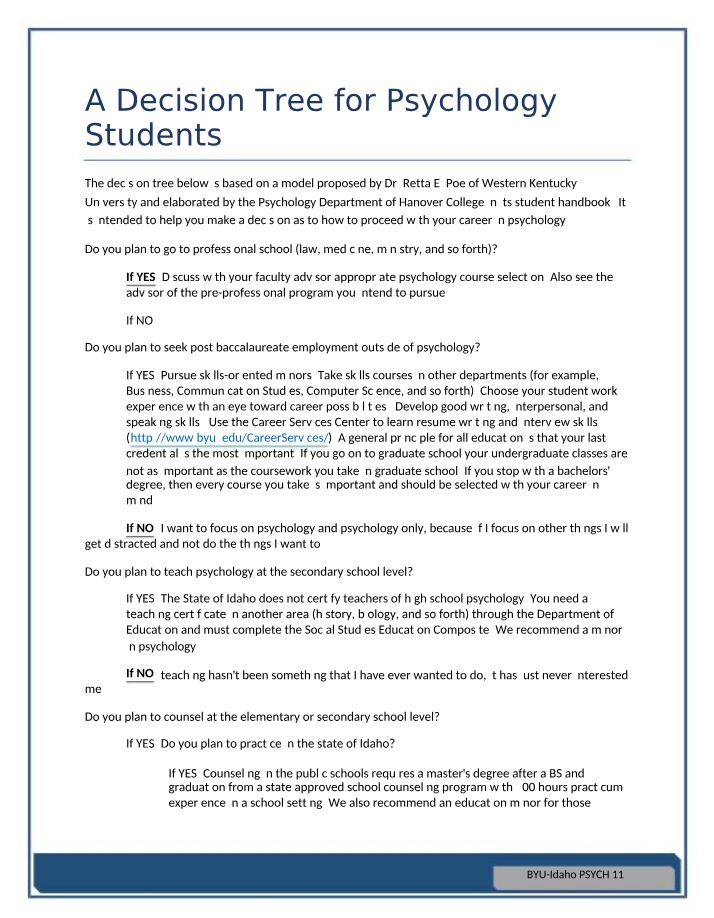 Psychology Students Decision Tree