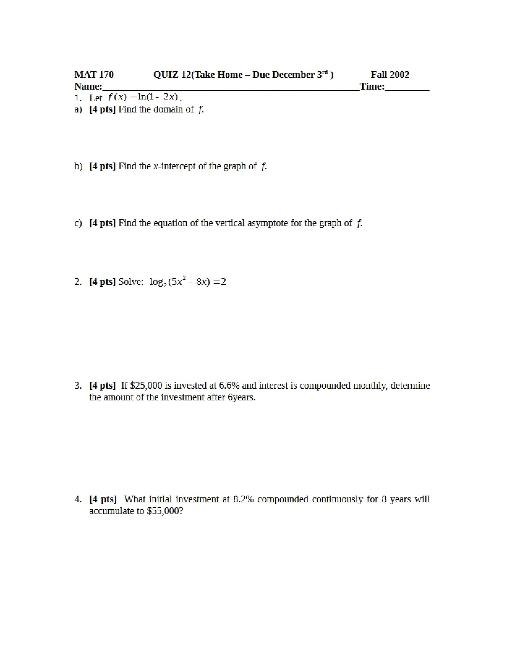 Quiz Twelve