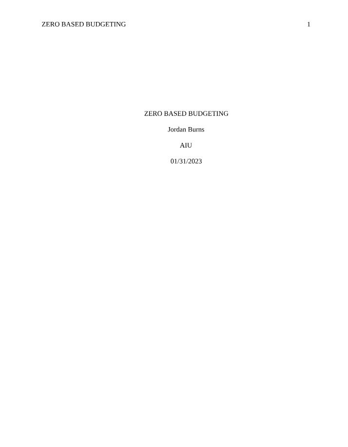 Zero-Based Approach to Budgeting