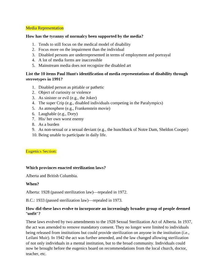 Media Representation of Disability - Notes on Stereotypes and Eugenics