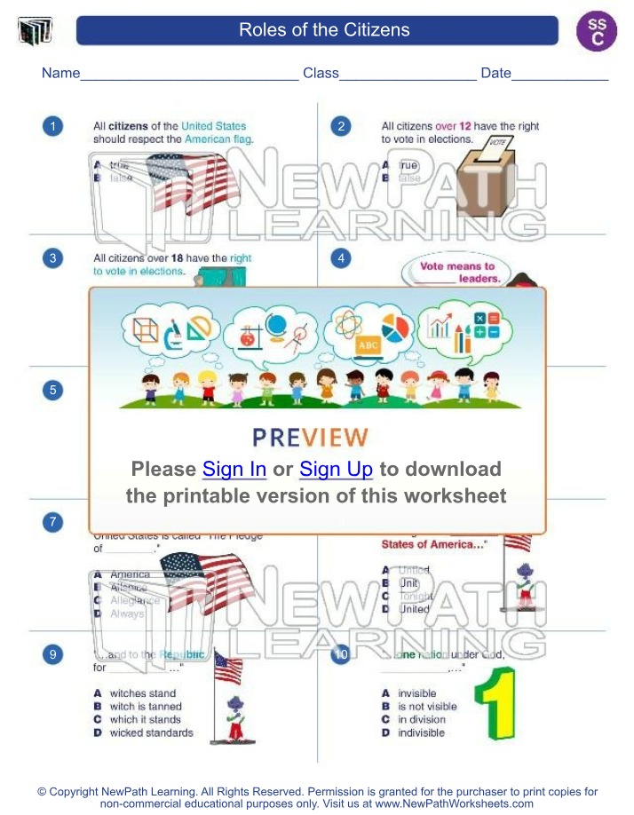 Worksheet on Citizen Roles