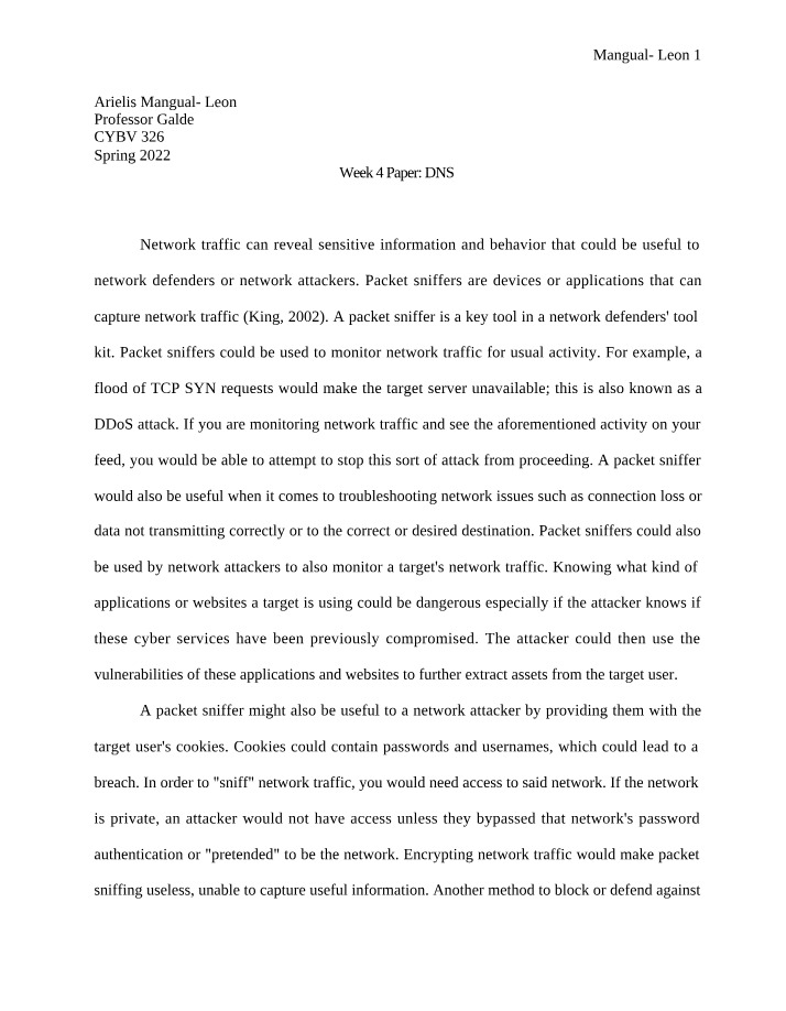 CYBV 326 DNS Paper (Week 4)