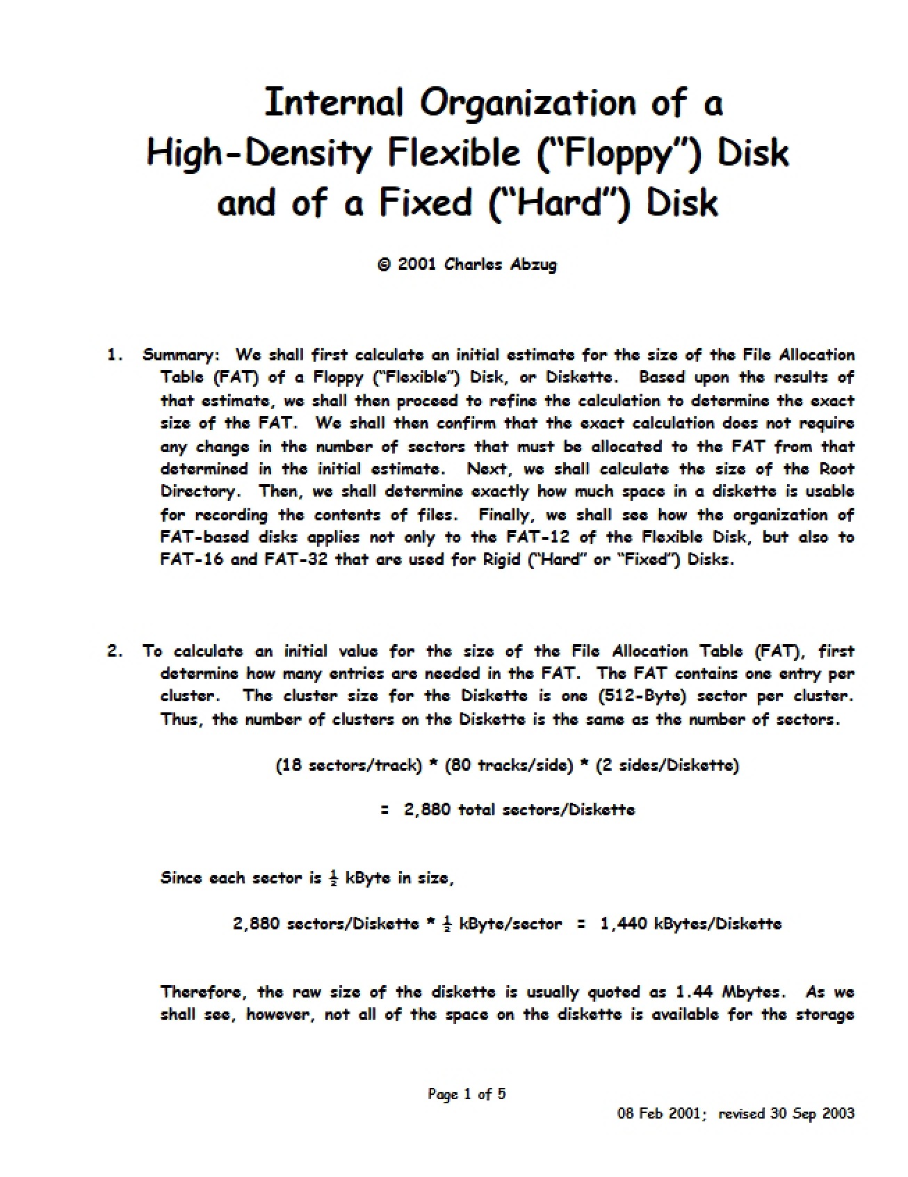 Internal Organization of Floppy and Hard Disks