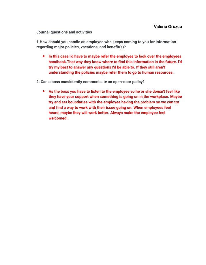 Employee Information Needs - Policies and Vacations