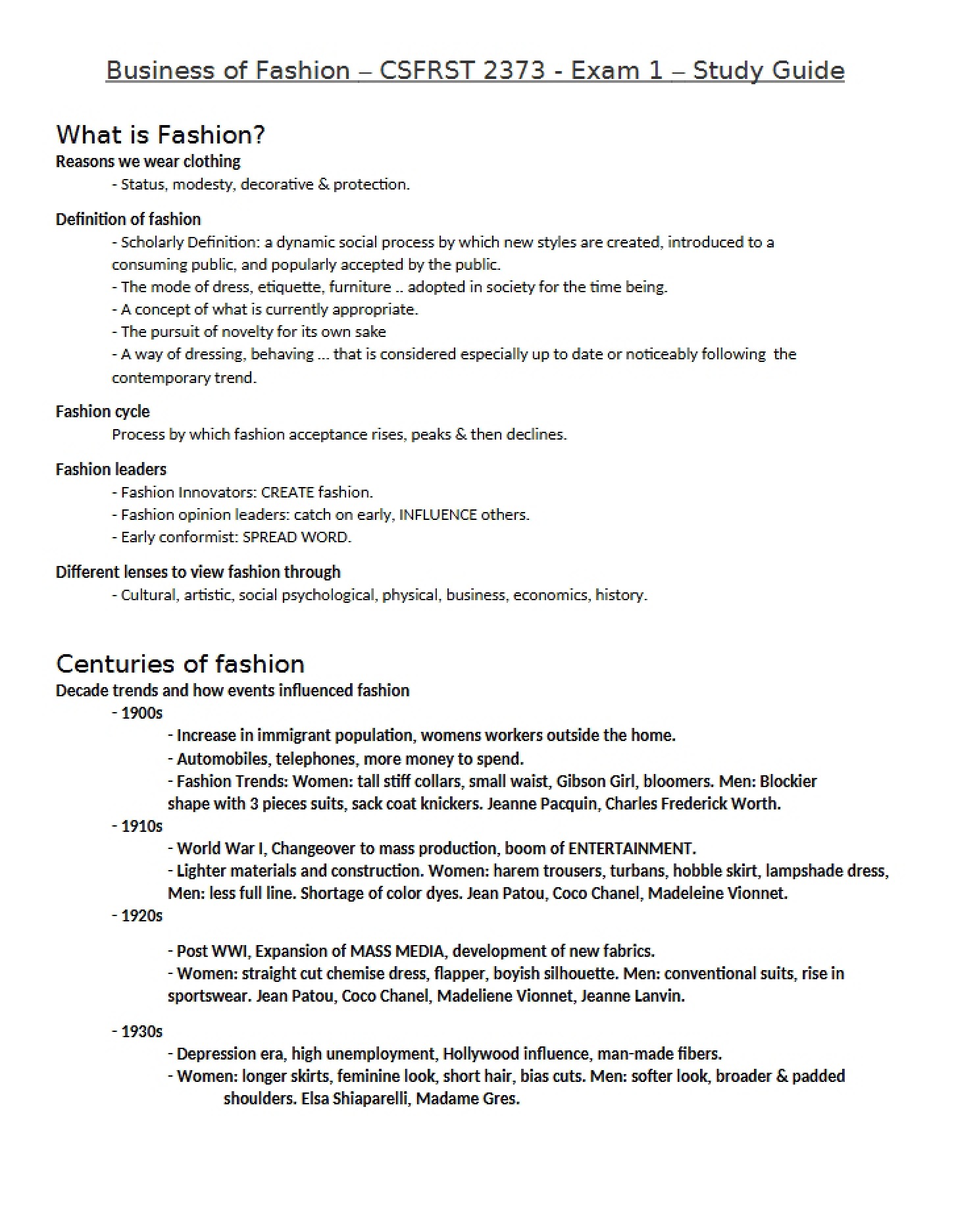 First Exam Review Guide
