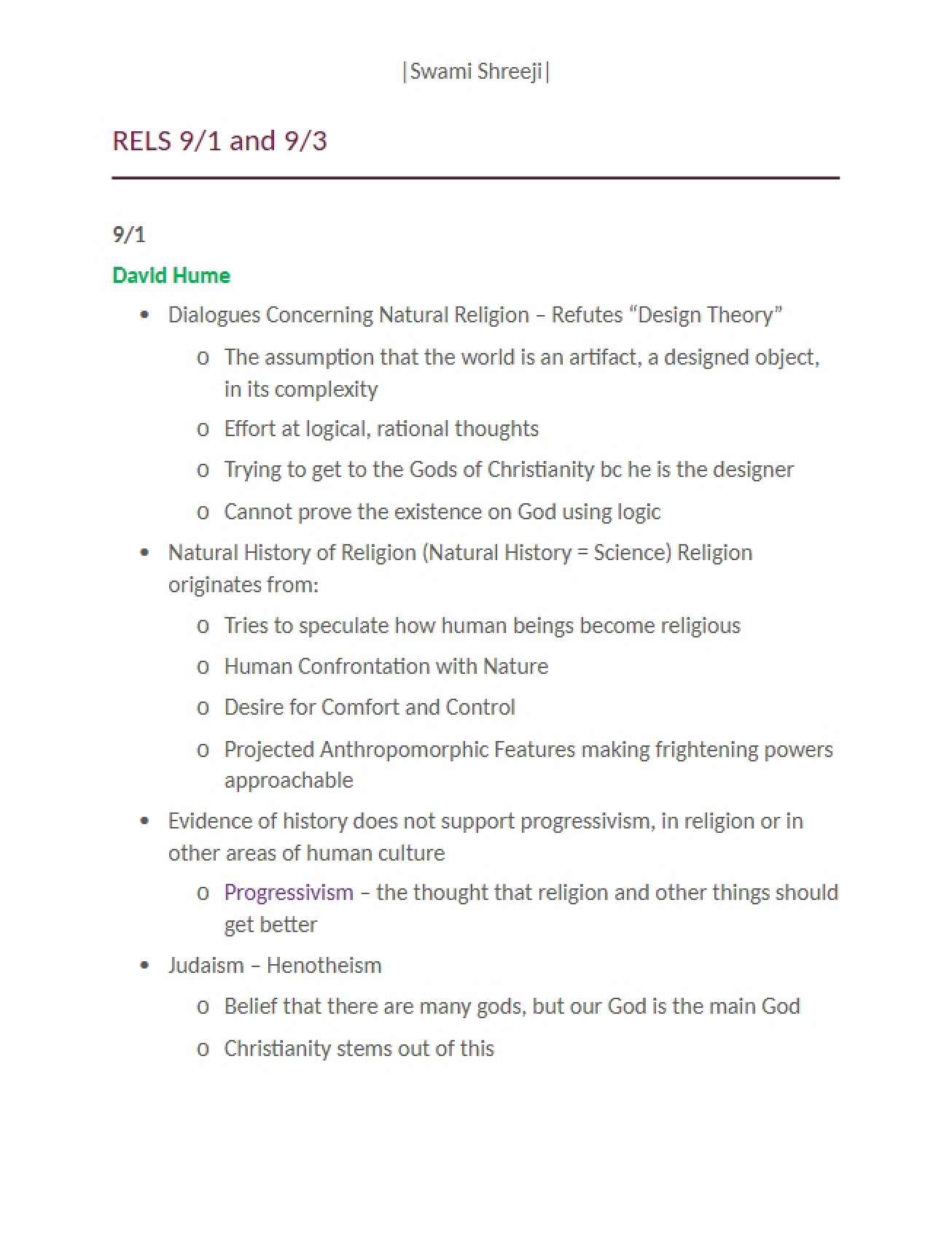 Religious Studies 9.1-9.3