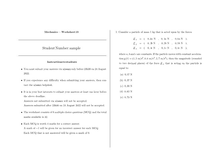 Worksheet 13 - Mechanics