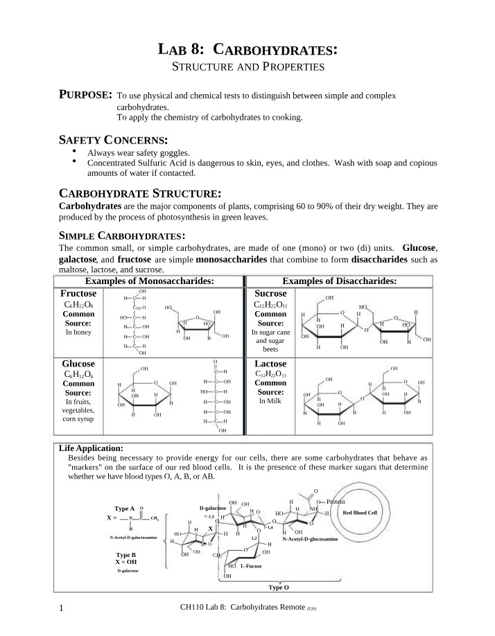 Lab 8 - Carbohydrate Structure and Properties