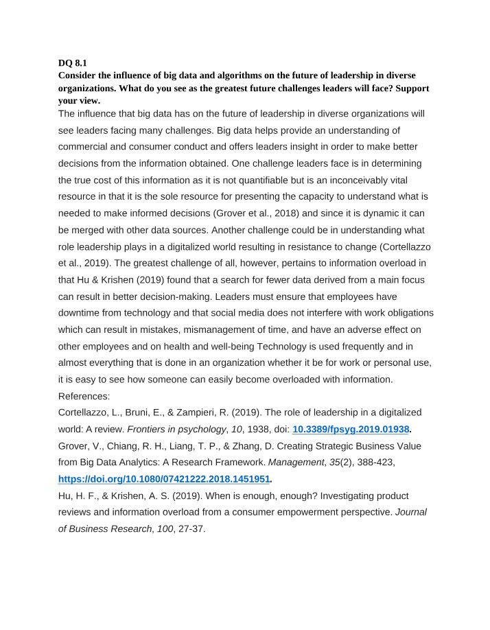 Influence of Big Data on Leadership in Diverse Organizations