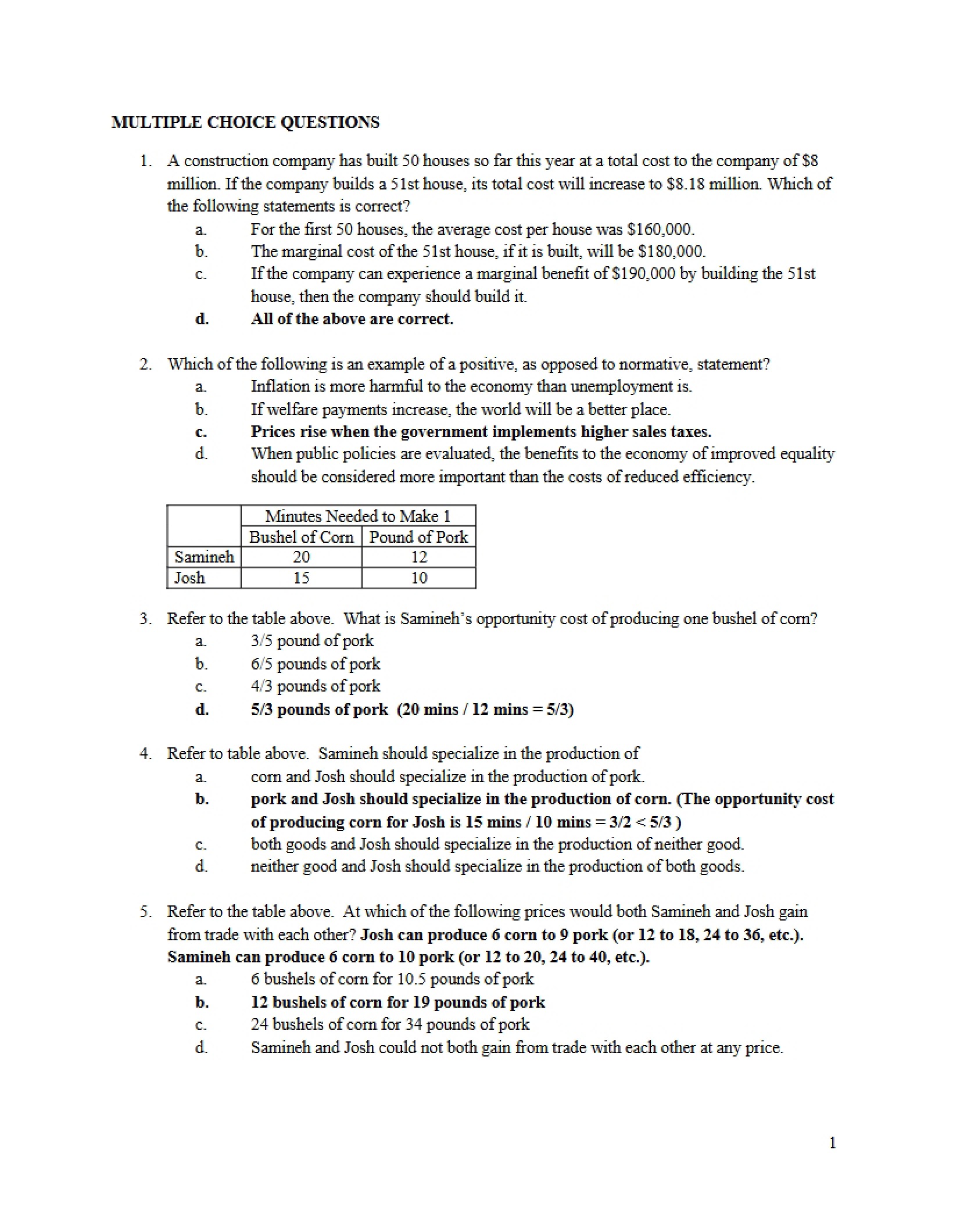 Key for Microeconomics Practice Midterm 1.1