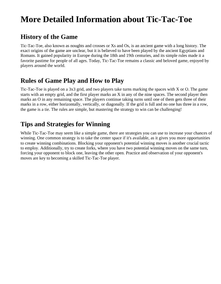 Tic-Tac-Toe Information