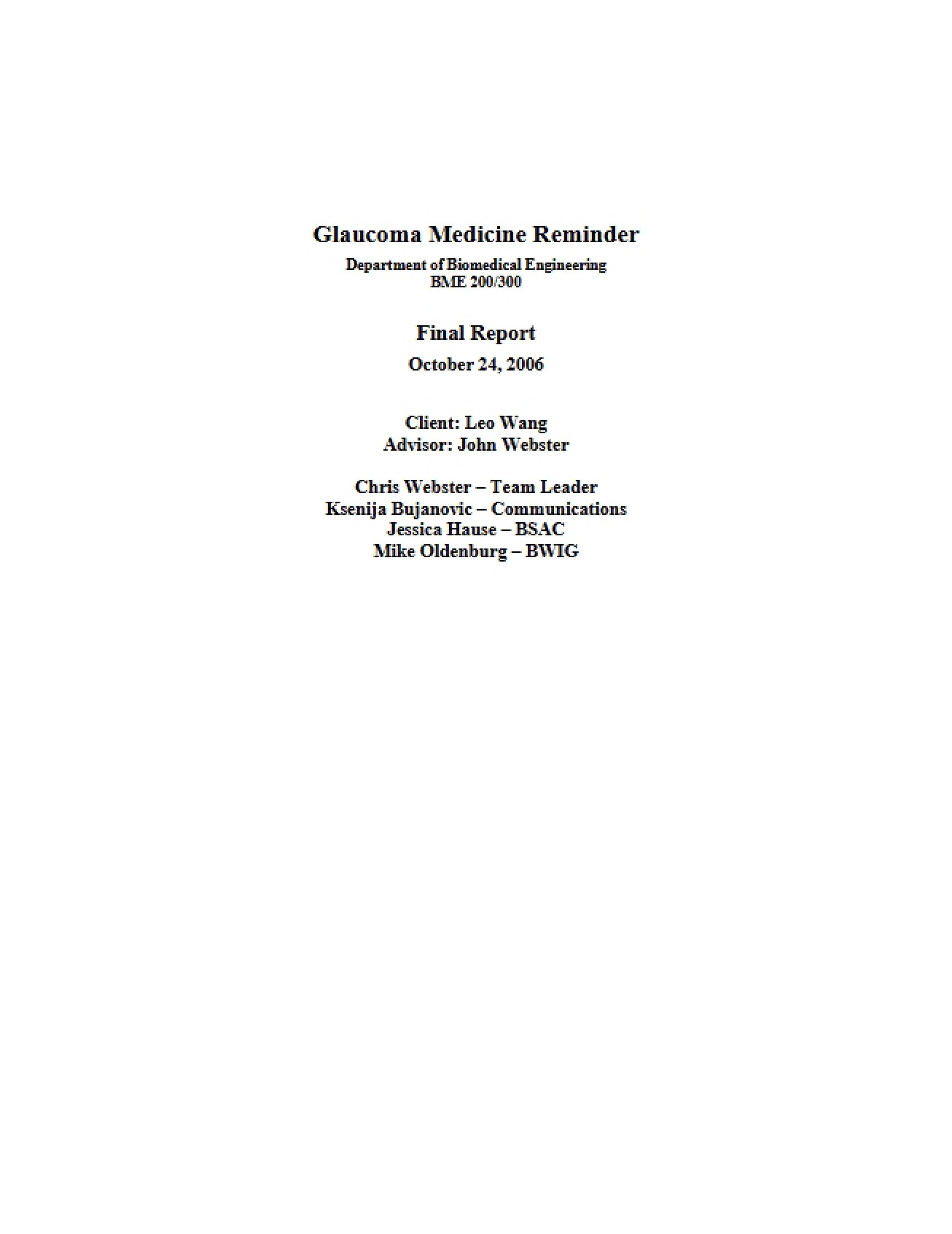 Reminder System for Glaucoma Medicine