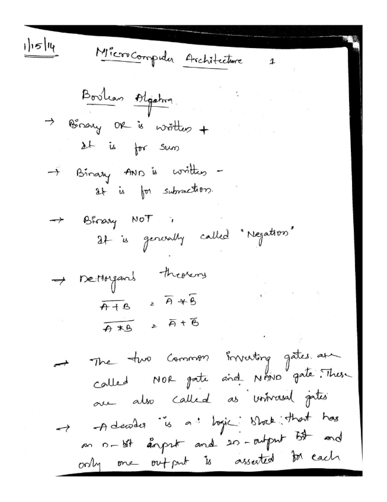 Microcomputer Architecture Class Notes