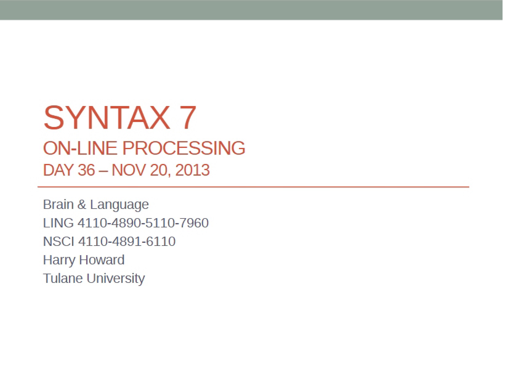 Seventh Syntax Lecture