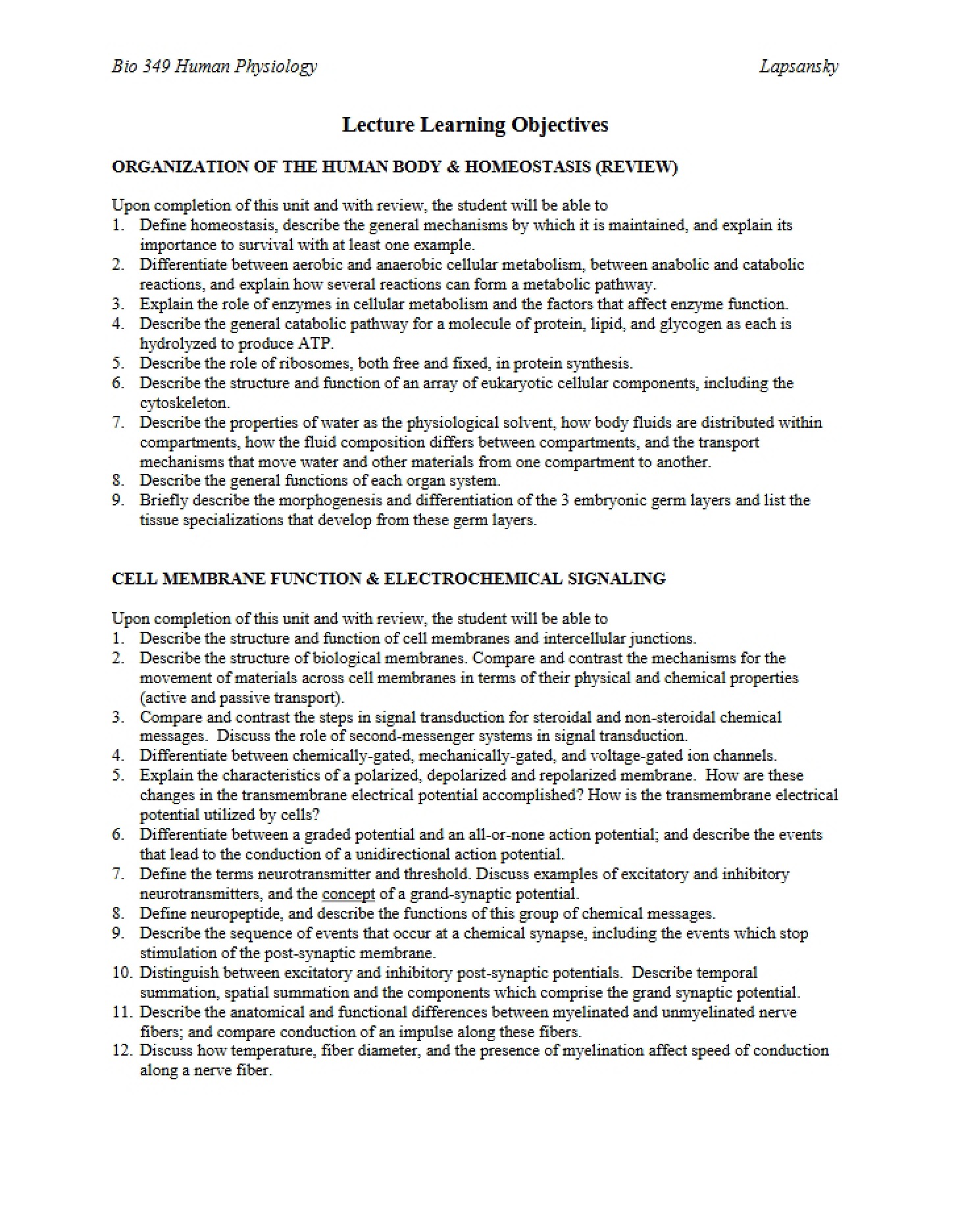 Objectives for Learning Lecture
