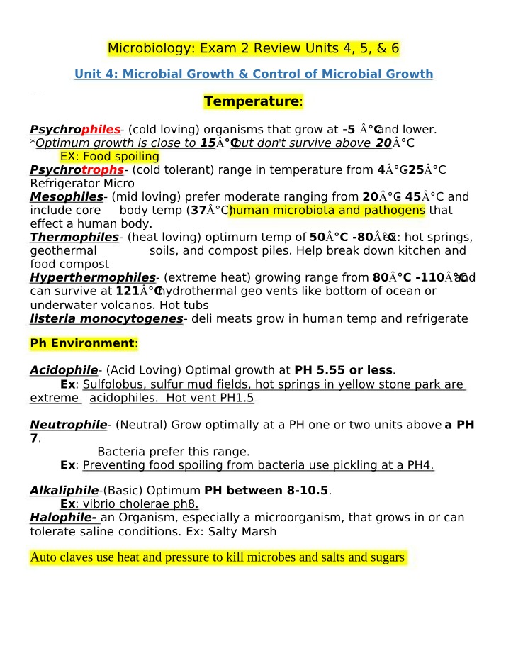 Microbial Growth and Control - Temperature, pH, and Osmotic Pressure
