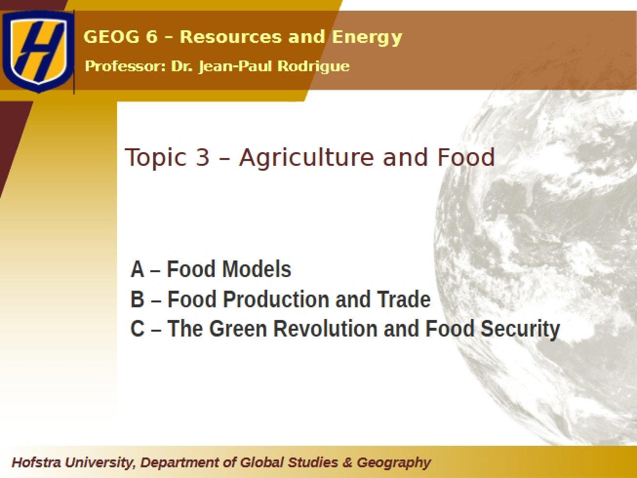 Agricultural Systems and Food Geography