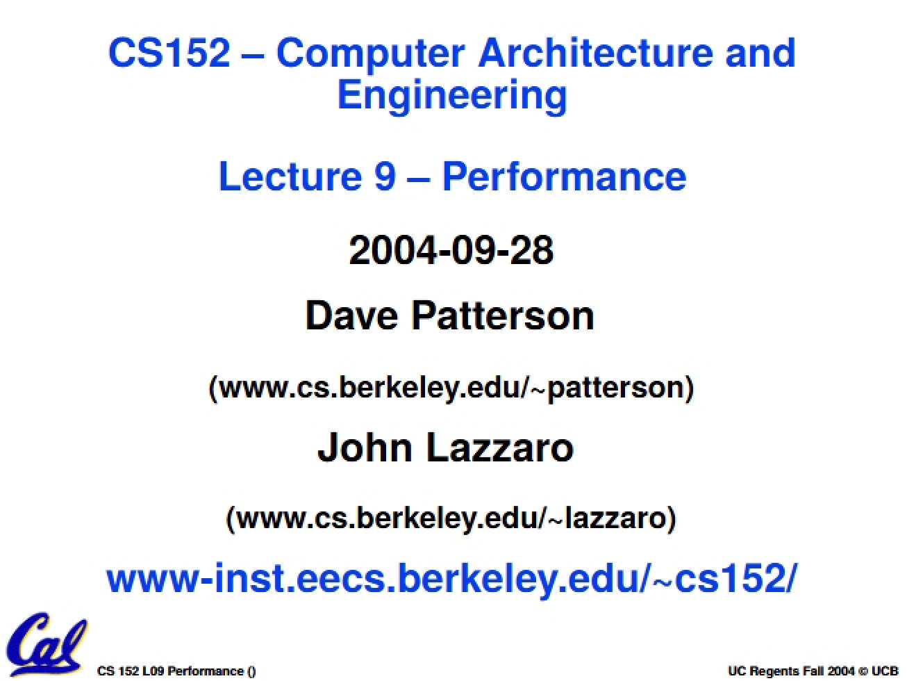 Lecture 9 Performance