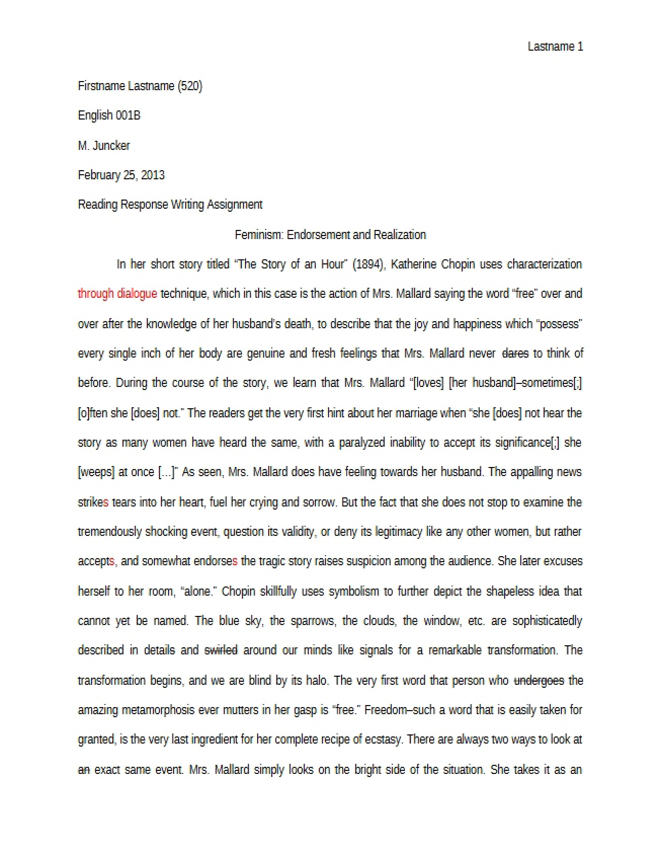 Assignment Reading Response Writing