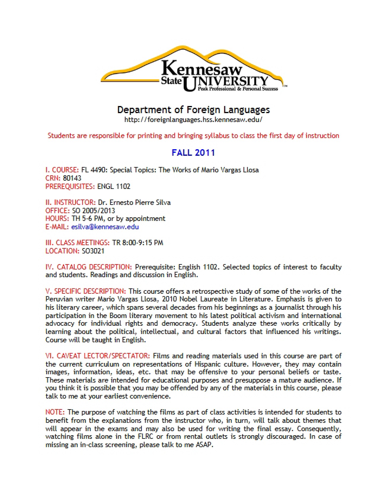 Syllabus for Special Topics Technology for Foreign Language Teachers