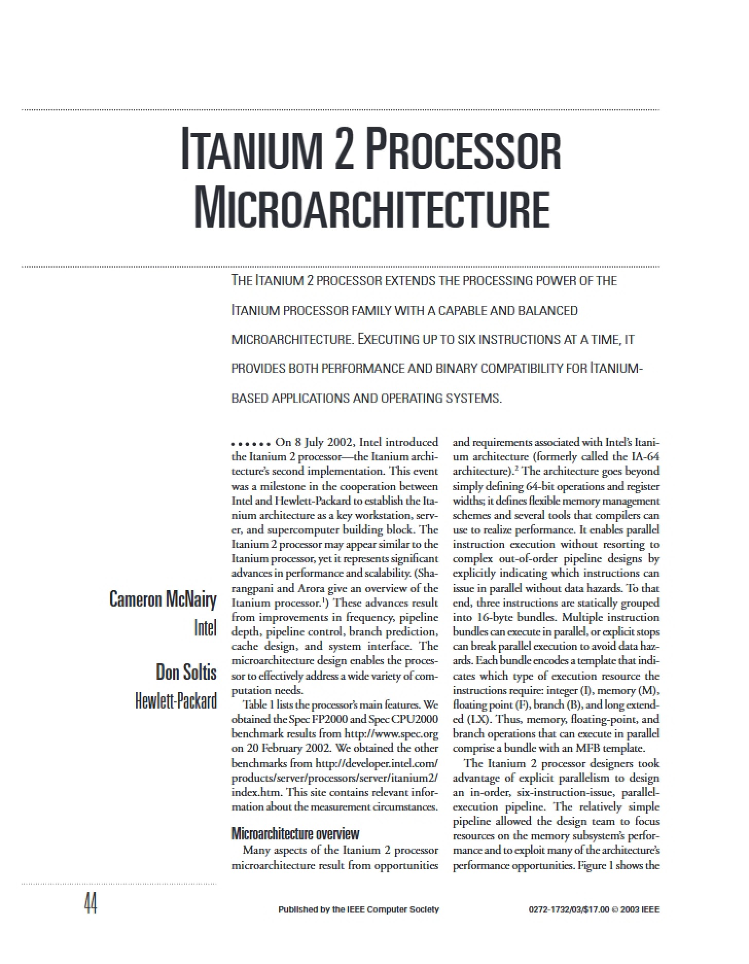 Microarchitecture Itanium 2 Processor